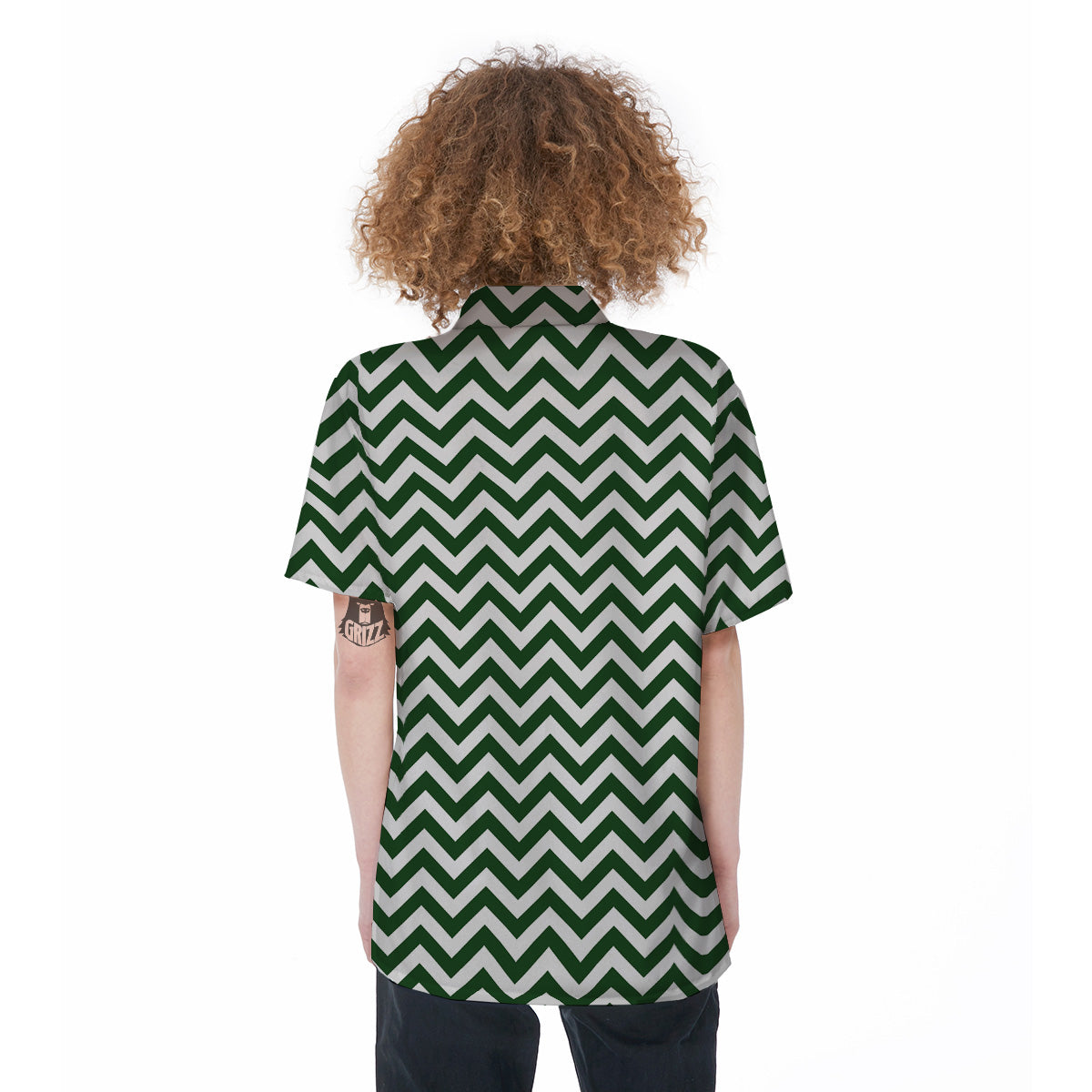 Dark Green Zigzag Print Pattern Women's Short Sleeve Shirts-grizzshop