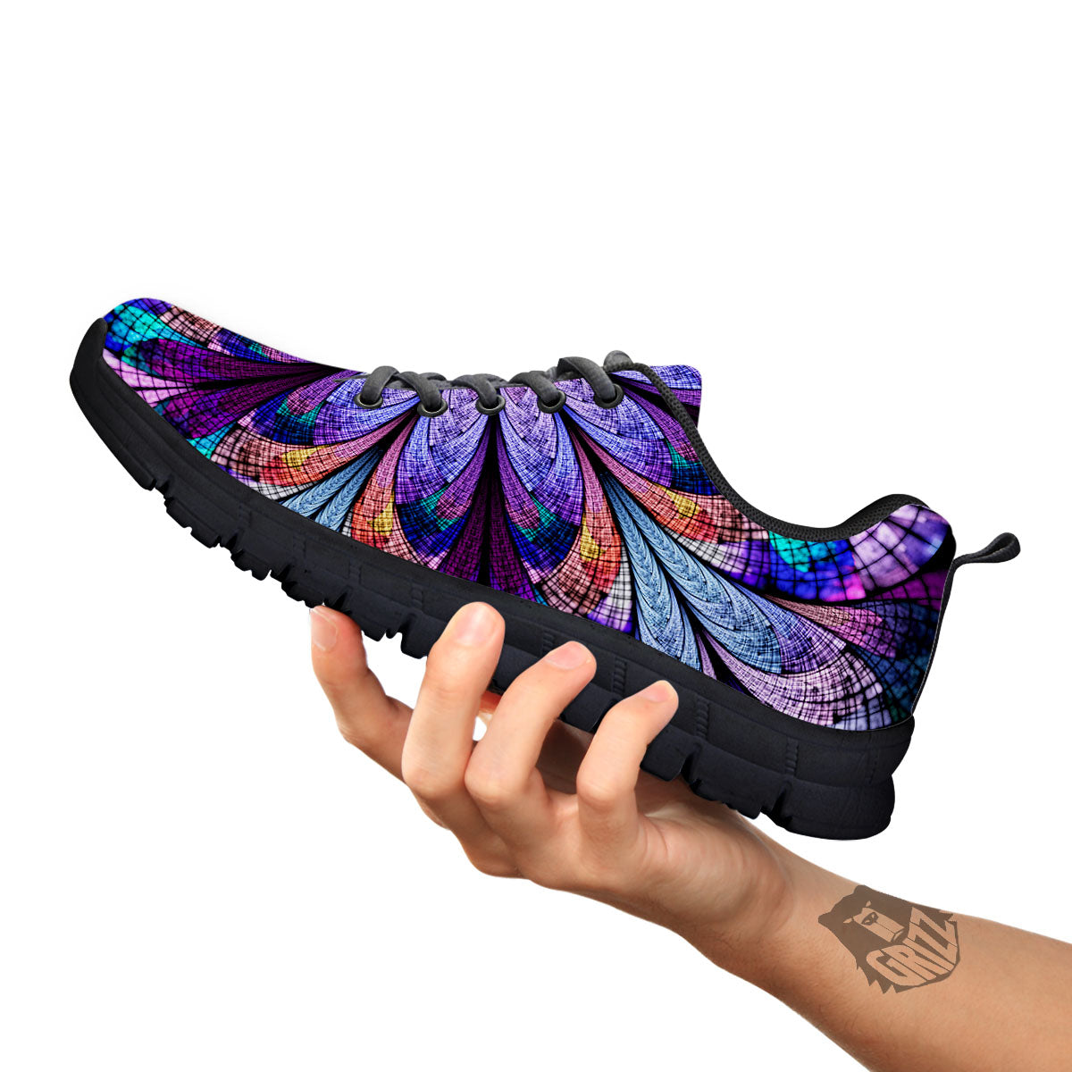 Dark Mandala Teal And Purple Print Black Sneaker-grizzshop