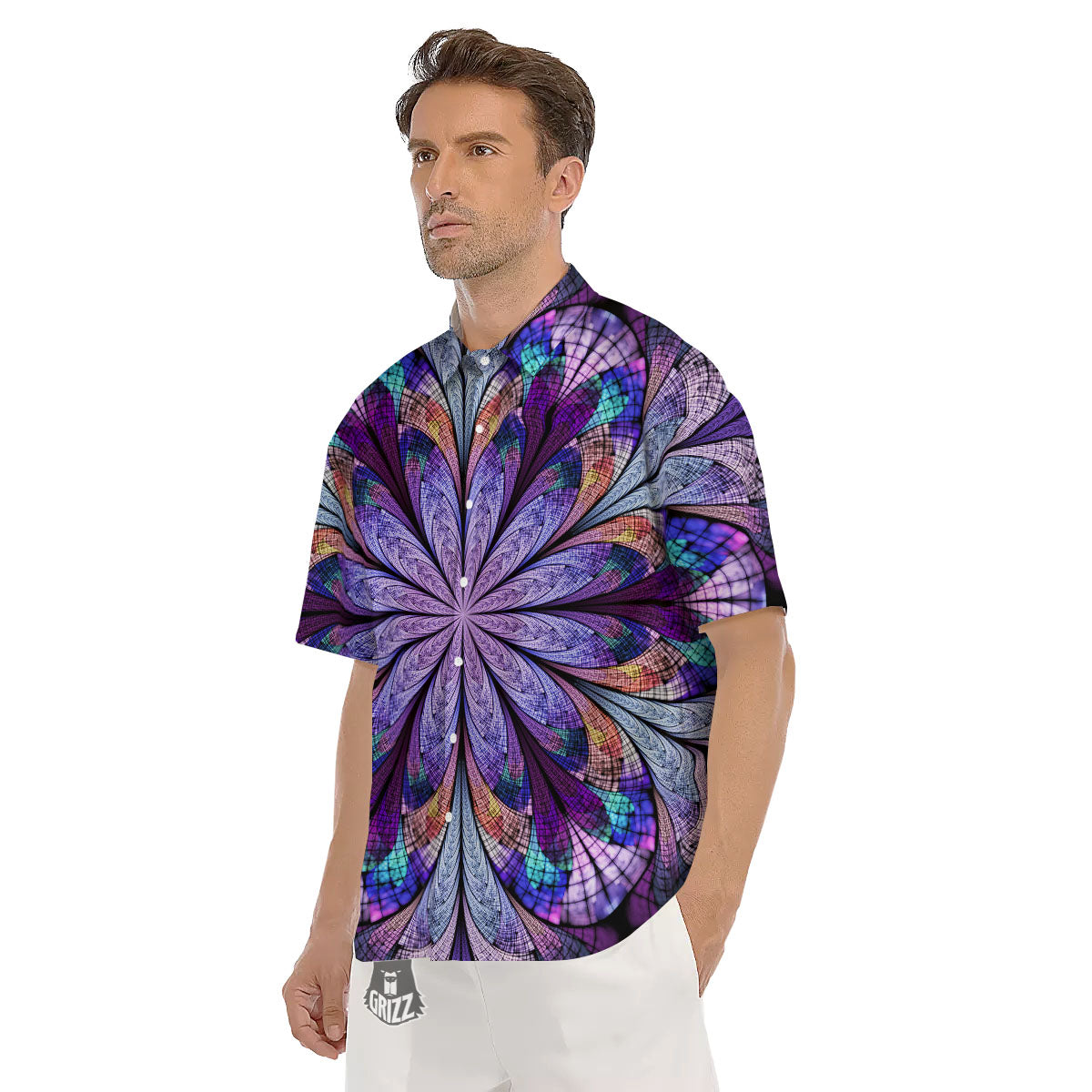 Dark Mandala Teal And Purple Print Men's Short Sleeve Shirts-grizzshop