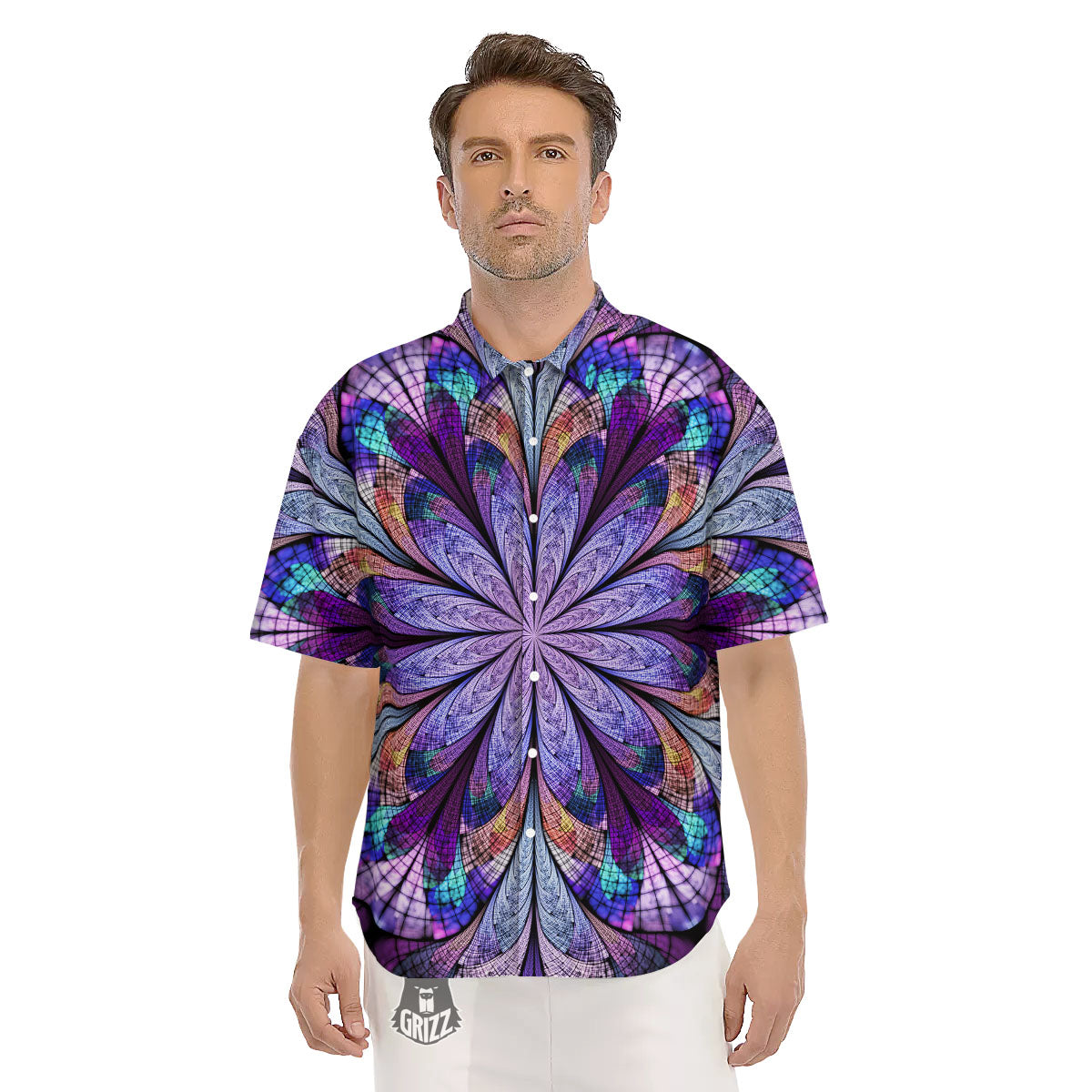 Dark Mandala Teal And Purple Print Men's Short Sleeve Shirts-grizzshop