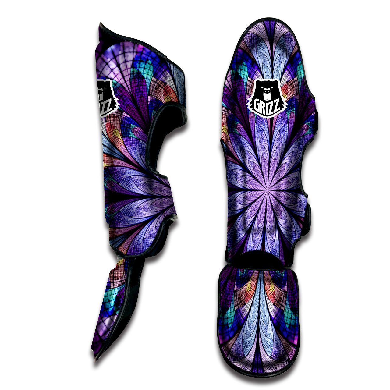 Dark Mandala Teal And Purple Print Muay Thai Shin Guards-grizzshop