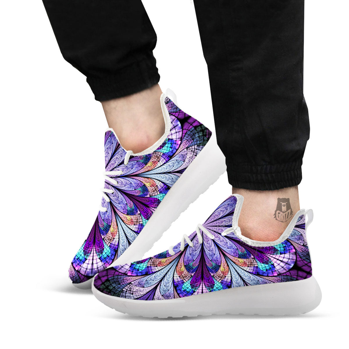 Dark Mandala Teal And Purple Print White Athletic Shoes-grizzshop