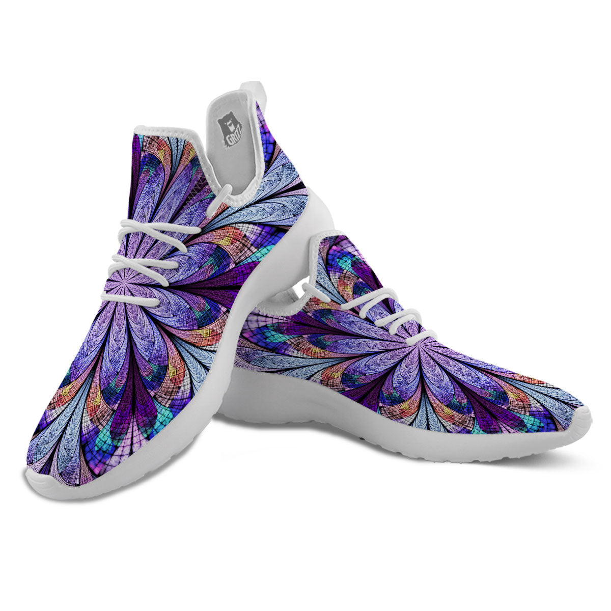 Dark Mandala Teal And Purple Print White Athletic Shoes-grizzshop