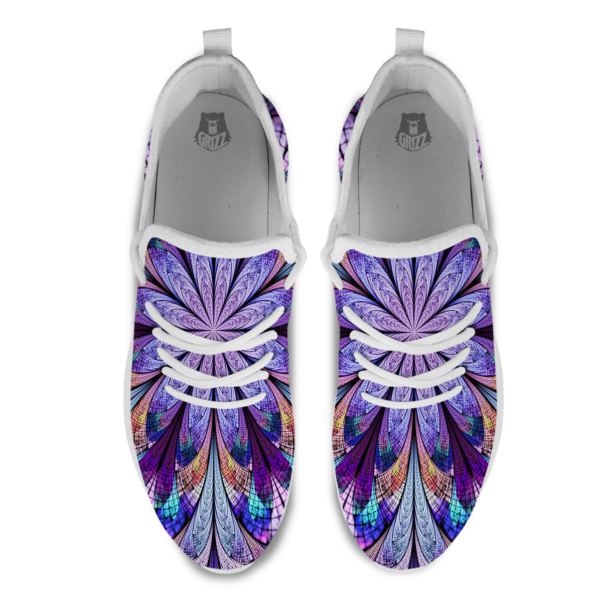 Dark Mandala Teal And Purple Print White Athletic Shoes-grizzshop