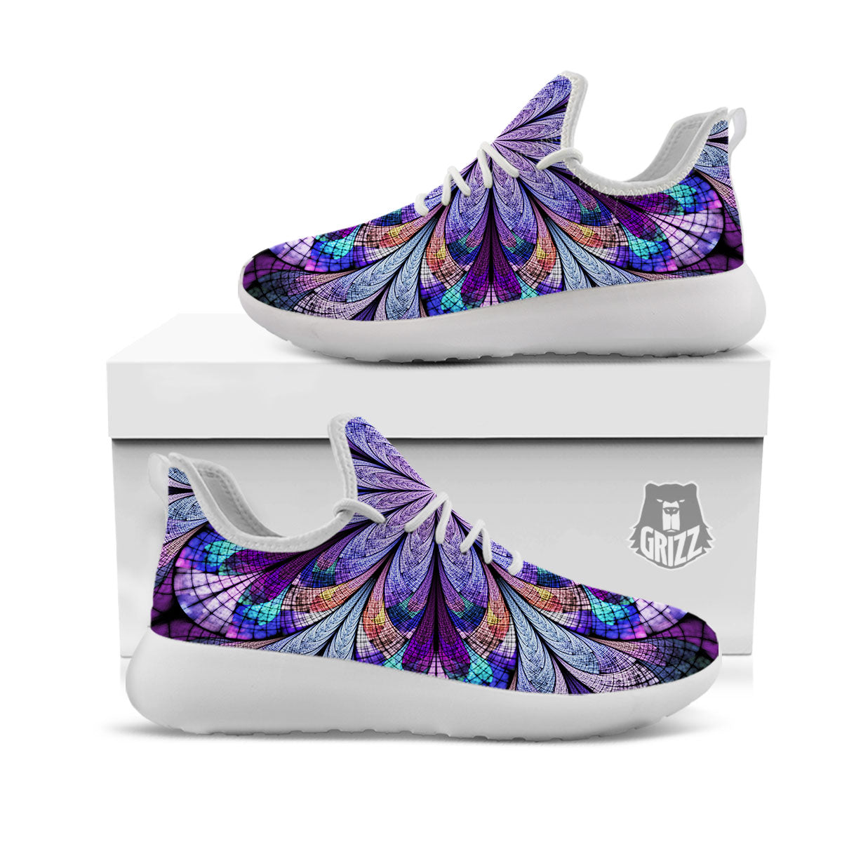 Dark Mandala Teal And Purple Print White Athletic Shoes-grizzshop