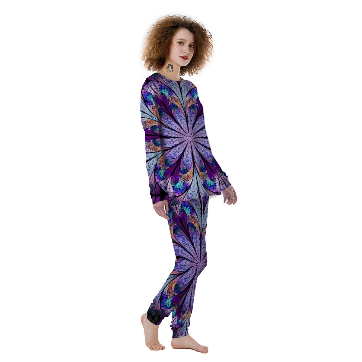 Dark Mandala Teal And Purple Print Women's Pajamas-grizzshop