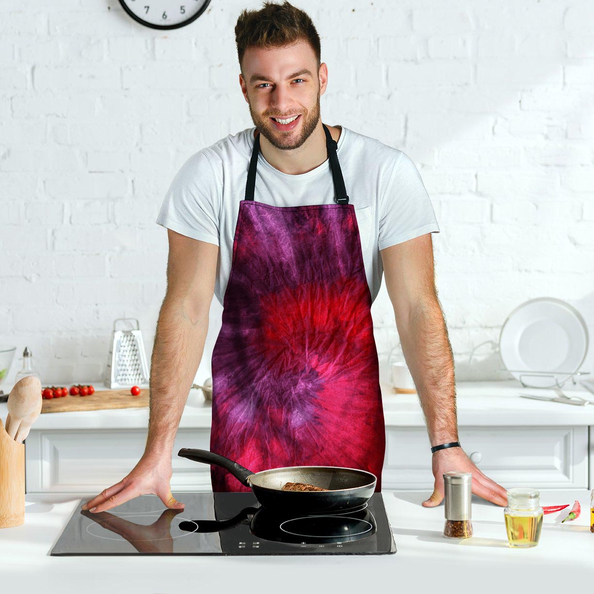 Dark Red Tie Dye Men's Apron-grizzshop