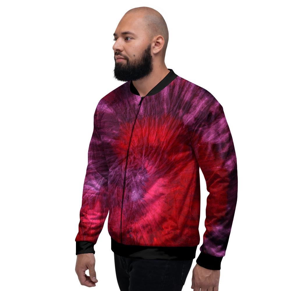 Dark Red Tie Dye Men's Bomber Jacket-grizzshop