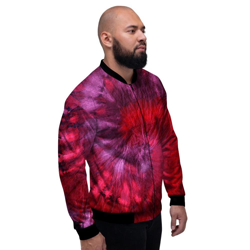 Dark Red Tie Dye Men's Bomber Jacket-grizzshop