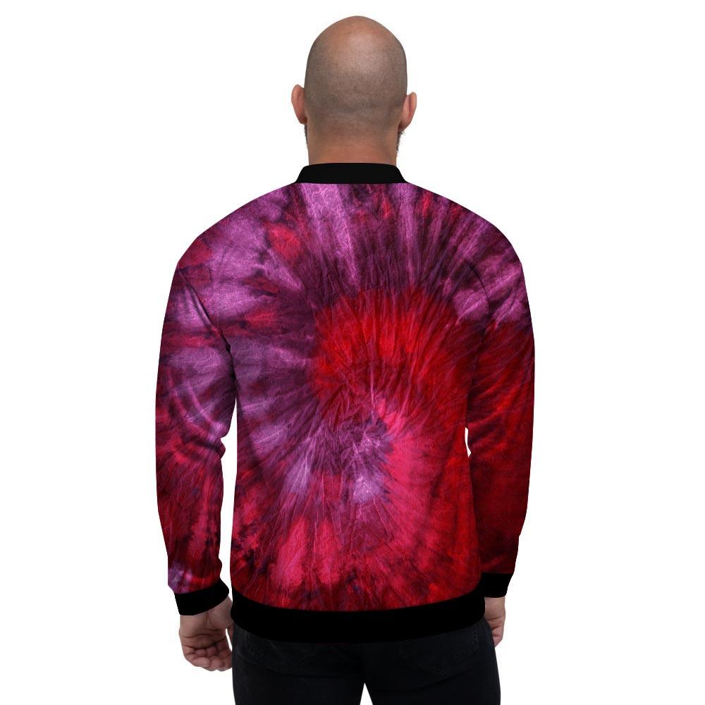 Dark Red Tie Dye Men's Bomber Jacket-grizzshop