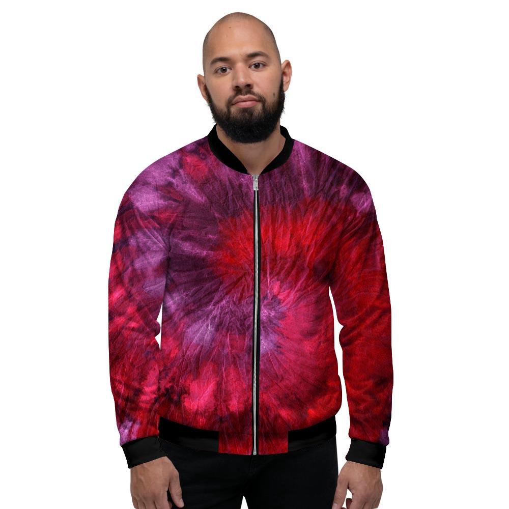 Dark Red Tie Dye Men's Bomber Jacket-grizzshop