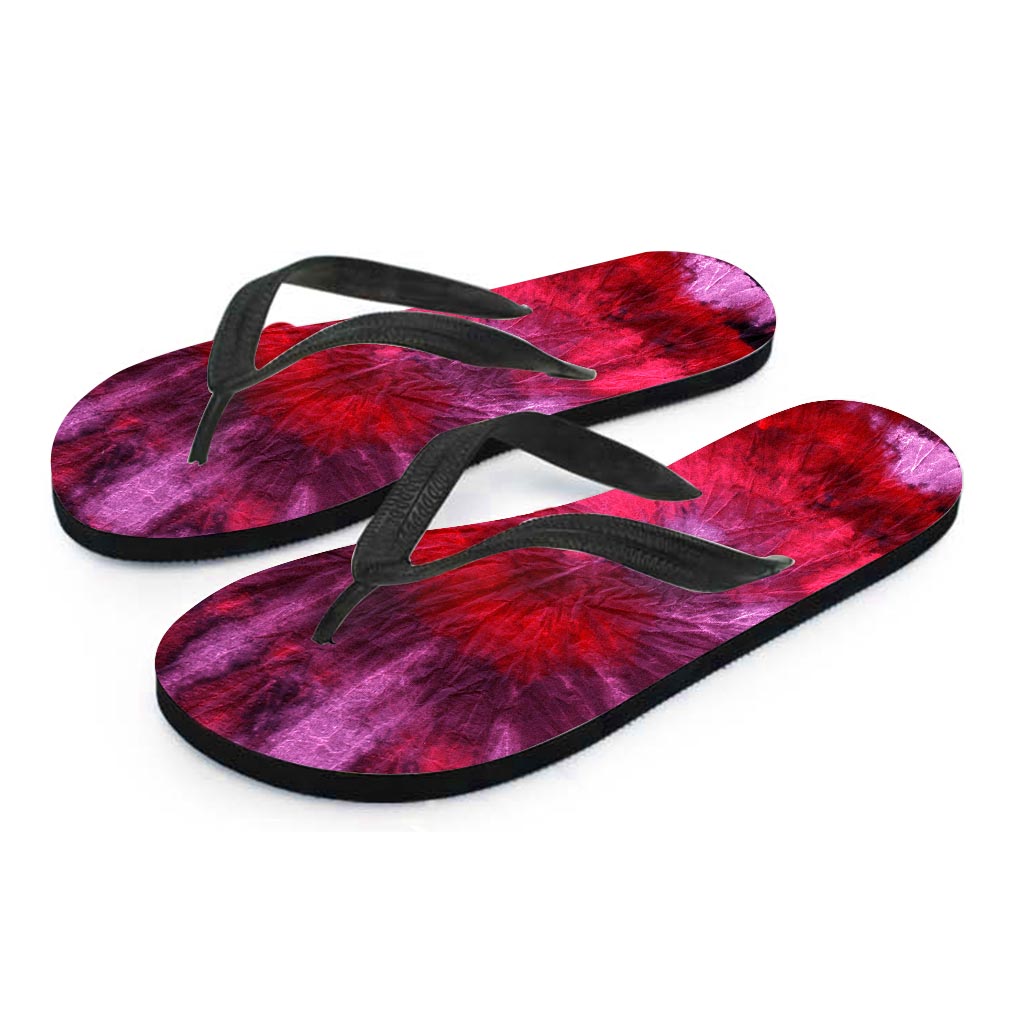 Dark Red Tie Dye Men's Flip Flops-grizzshop