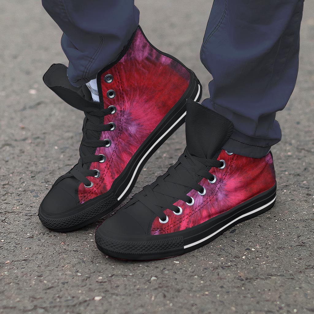 Dark Red Tie Dye Men's High Top Shoes-grizzshop