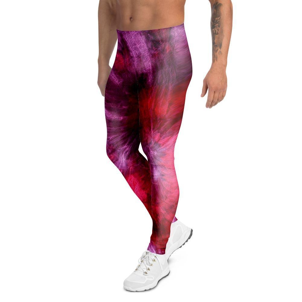 Dark Red Tie Dye Men's Leggings-grizzshop