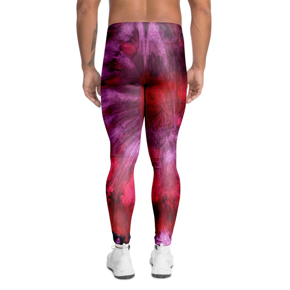 Dark Red Tie Dye Men's Leggings-grizzshop