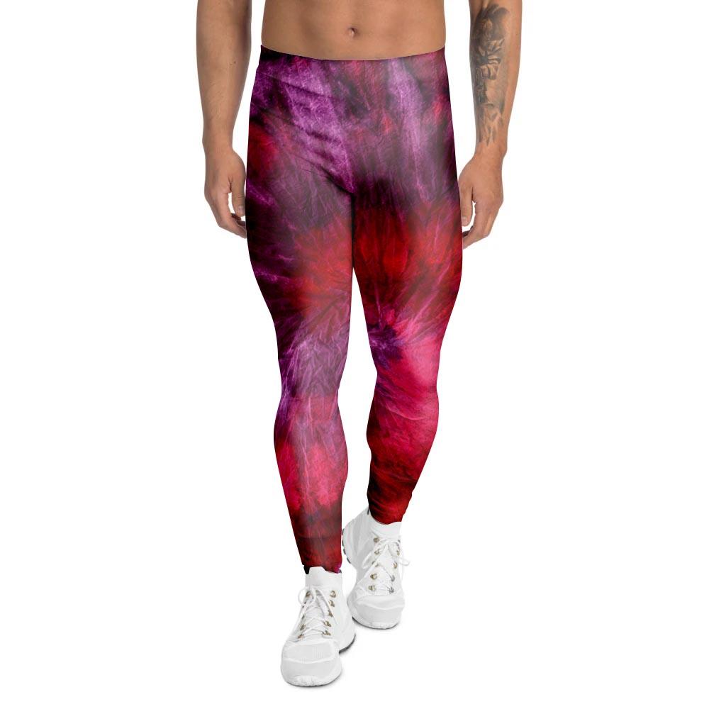 Dark Red Tie Dye Men's Leggings-grizzshop