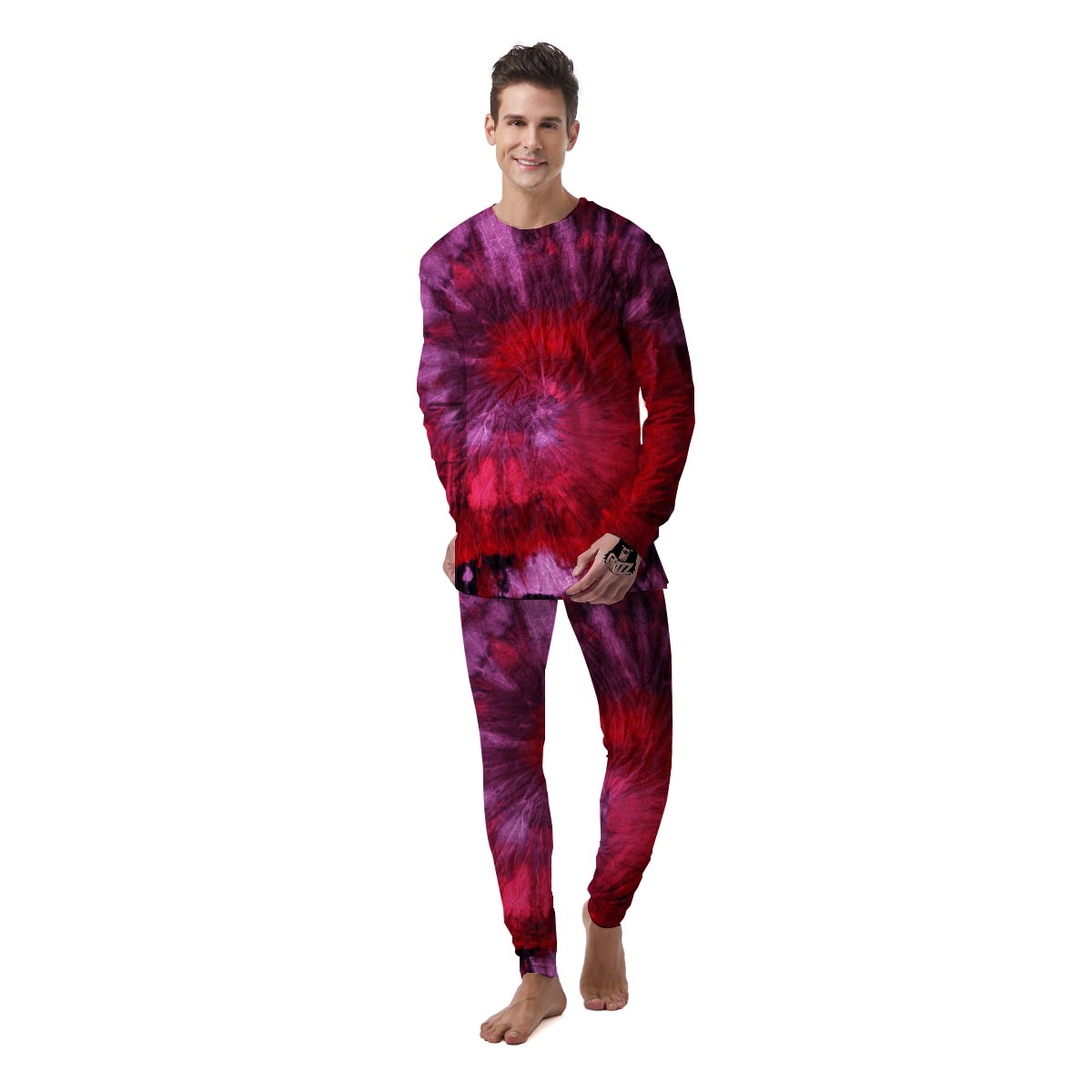 Dark Red Tie Dye Men's Pajamas-grizzshop