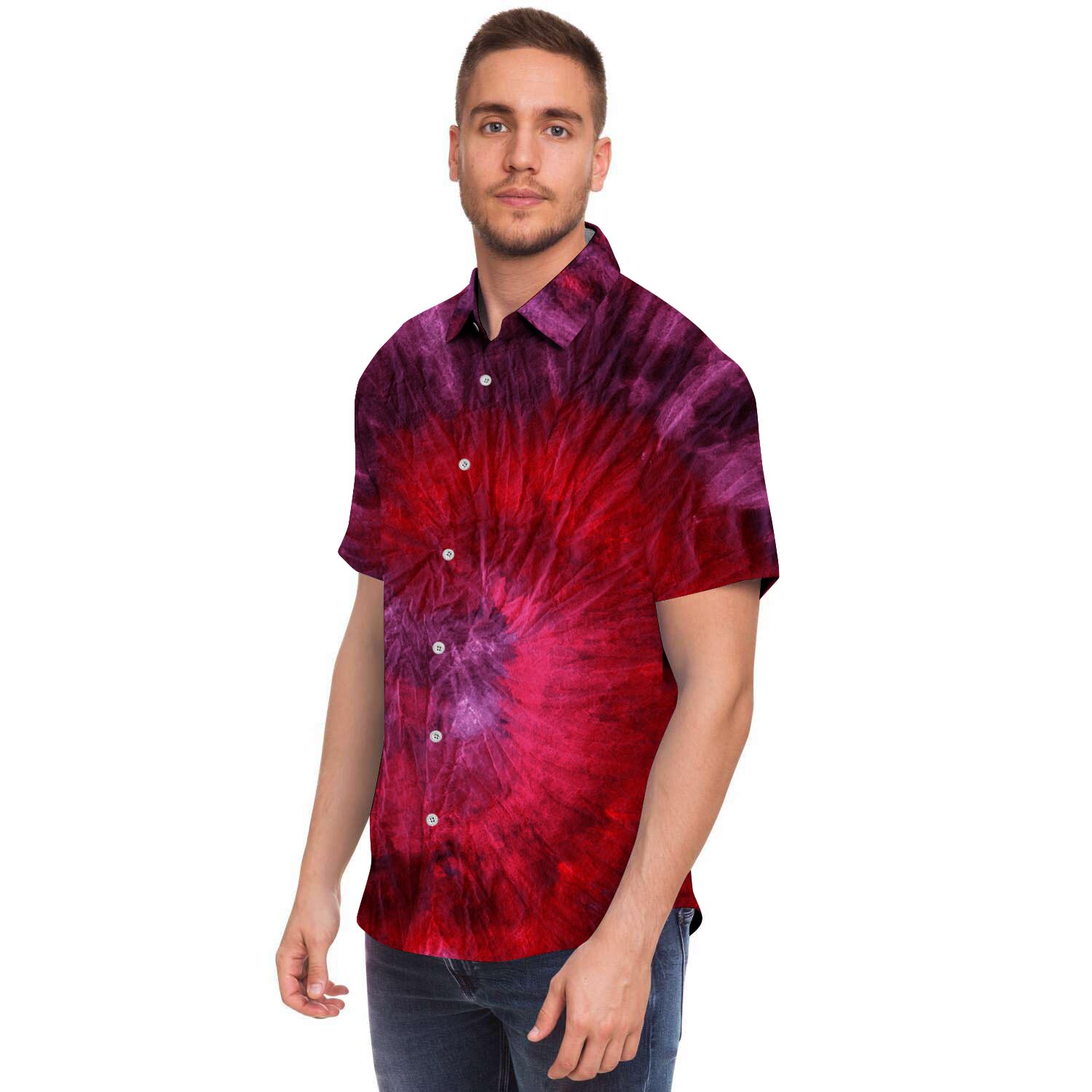 Dark Red Tie Dye Men's Short Sleeve Shirt-grizzshop