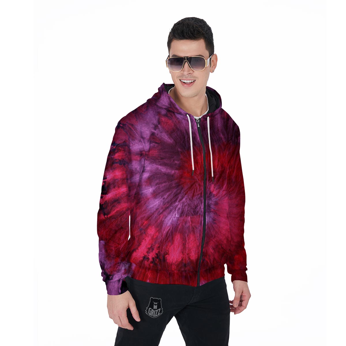 Dark Red Tie Dye Men's Zip Up Hoodie-grizzshop