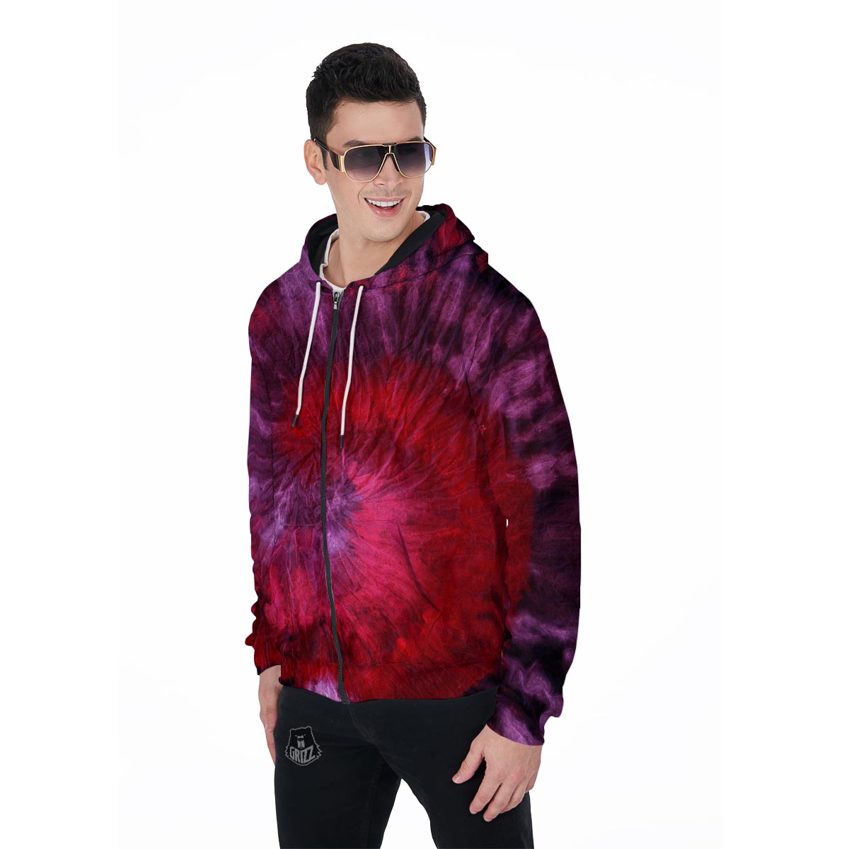 Dark Red Tie Dye Men's Zip Up Hoodie-grizzshop