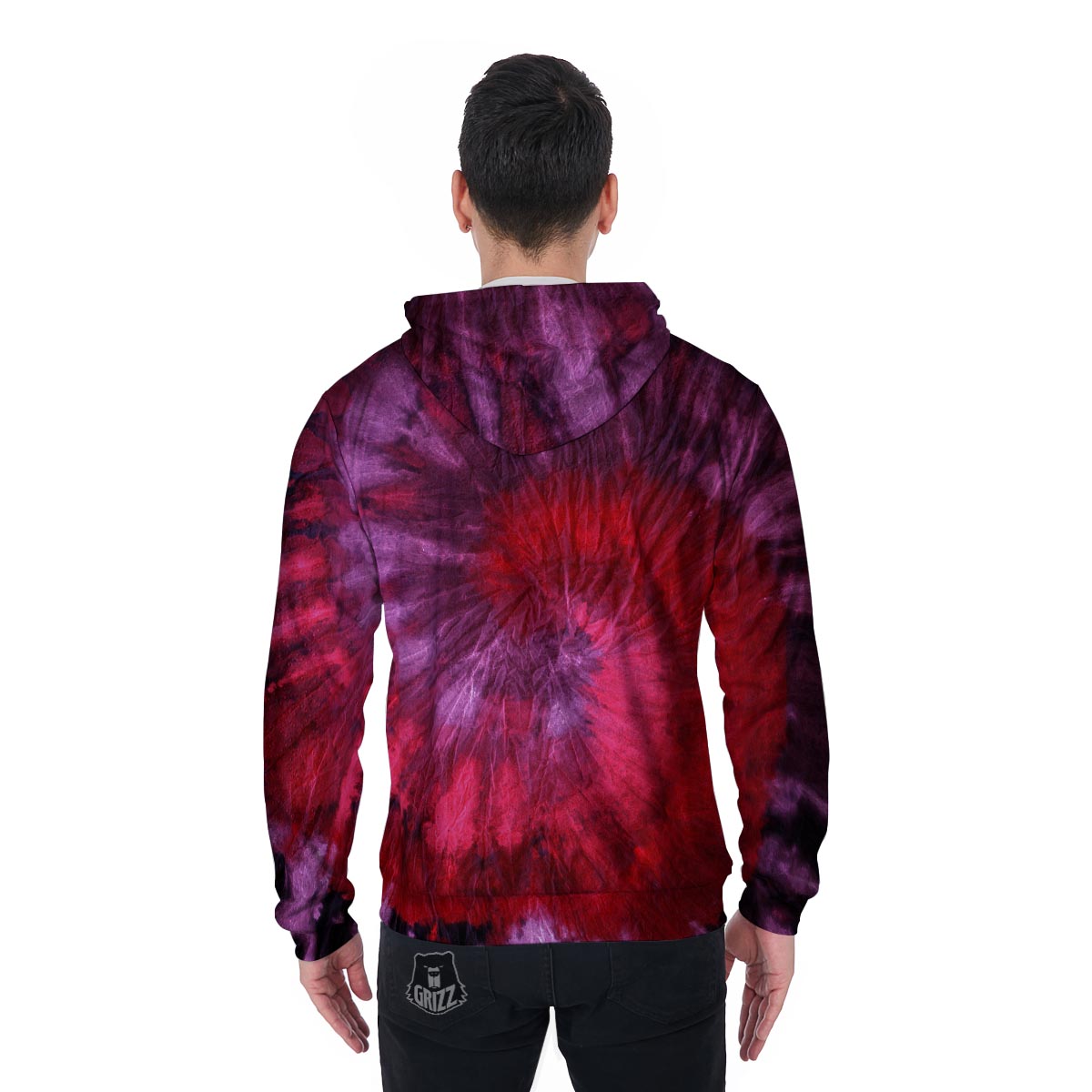Dark Red Tie Dye Men's Zip Up Hoodie-grizzshop