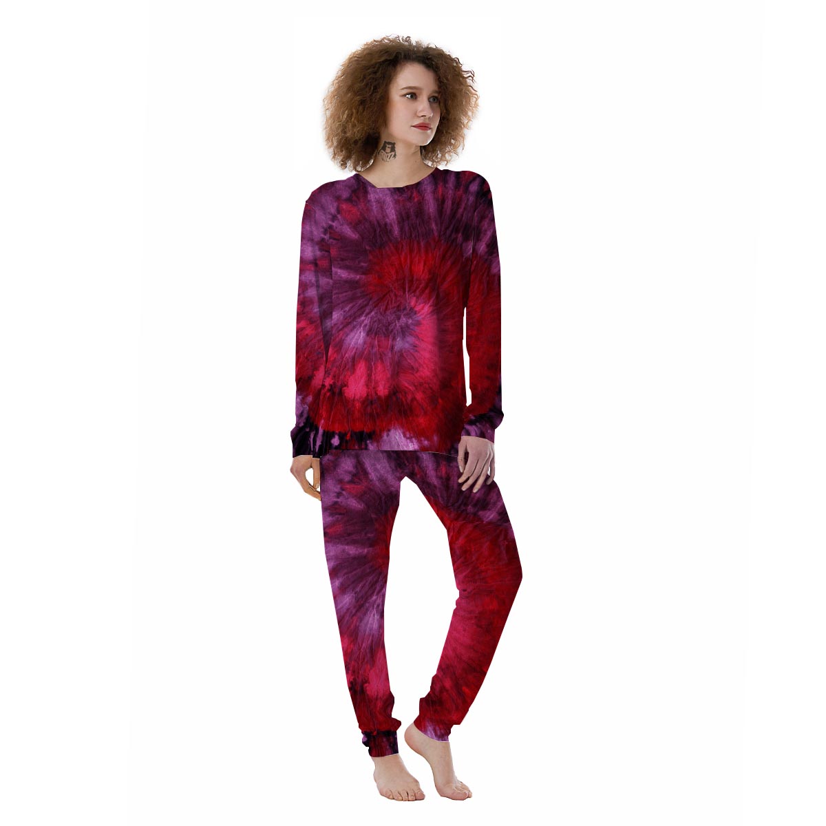 Dark Red Tie Dye Women's Pajamas-grizzshop