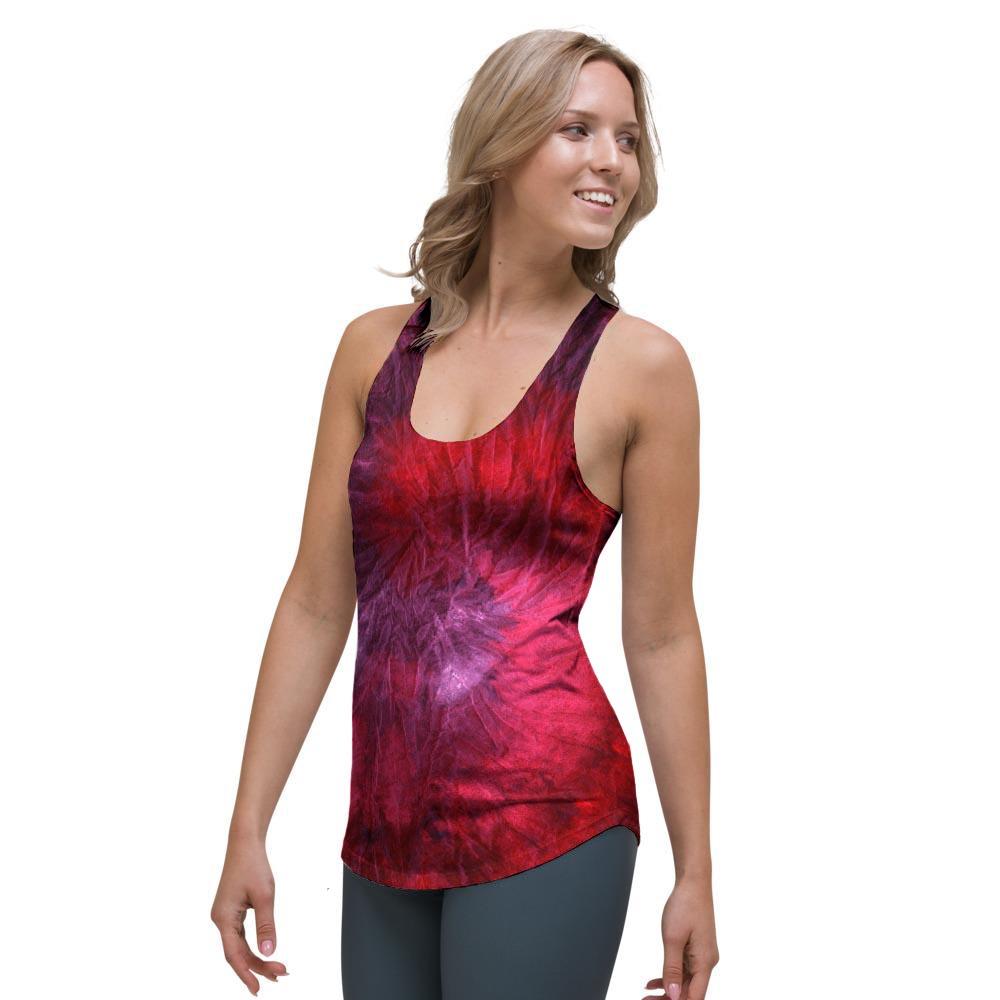 Dark Red Tie Dye Women's Racerback Tank Top-grizzshop