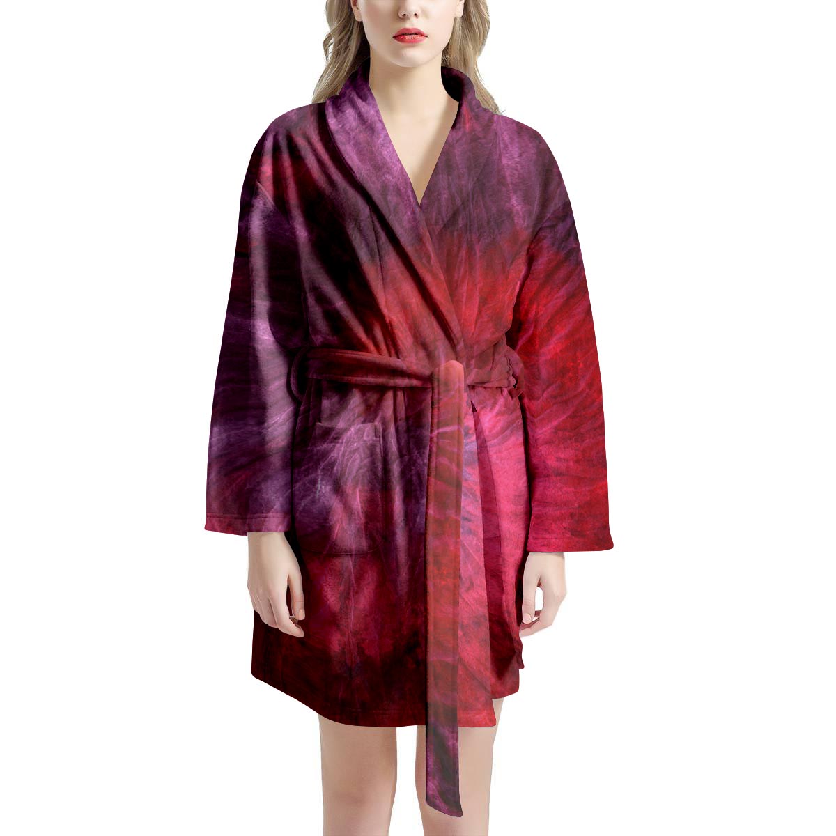 Dark Red Tie Dye Women's Robe-grizzshop