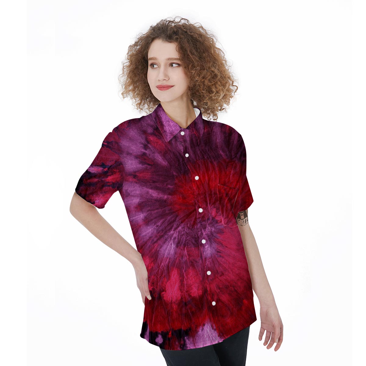 Dark Red Tie Dye Women's Short Sleeve Shirts-grizzshop