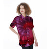 Dark Red Tie Dye Women's Short Sleeve Shirts-grizzshop