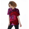 Dark Red Tie Dye Women's Short Sleeve Shirts-grizzshop