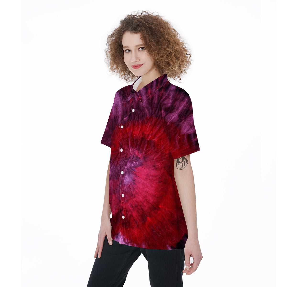 Dark Red Tie Dye Women's Short Sleeve Shirts-grizzshop