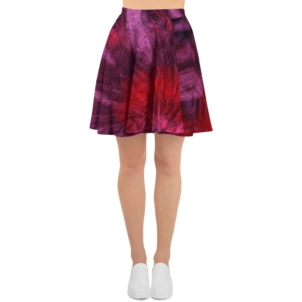 Dark Red Tie Dye Women's Skirt-grizzshop
