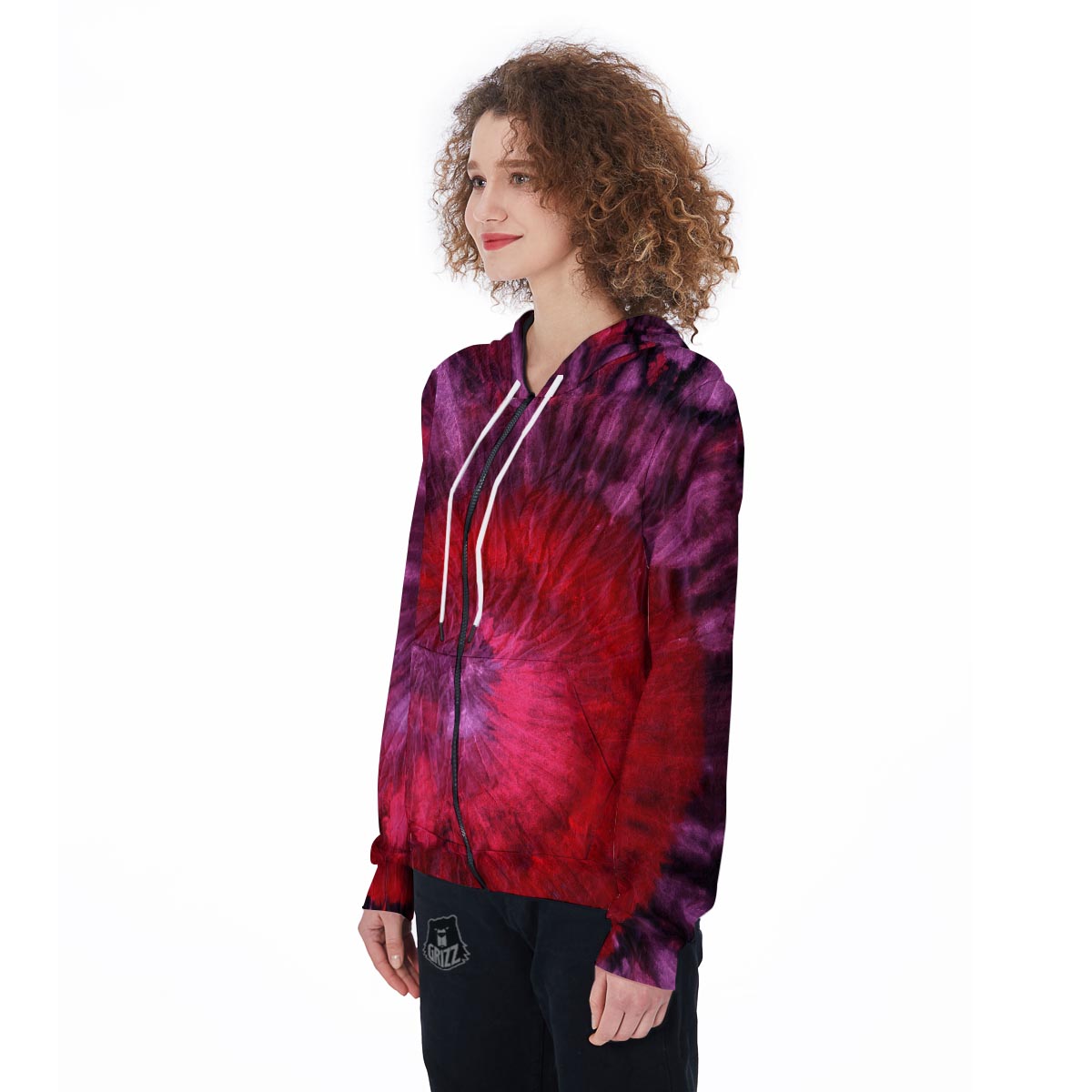 Dark Red Tie Dye Women's Zip Up Hoodie-grizzshop