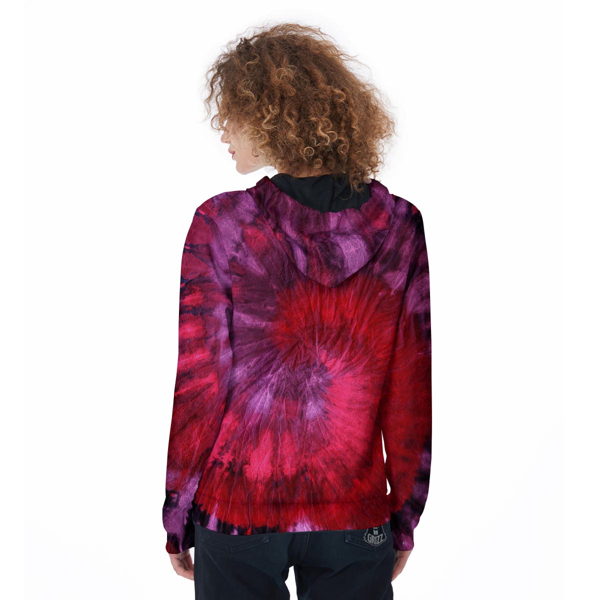 Dark Red Tie Dye Women's Zip Up Hoodie-grizzshop