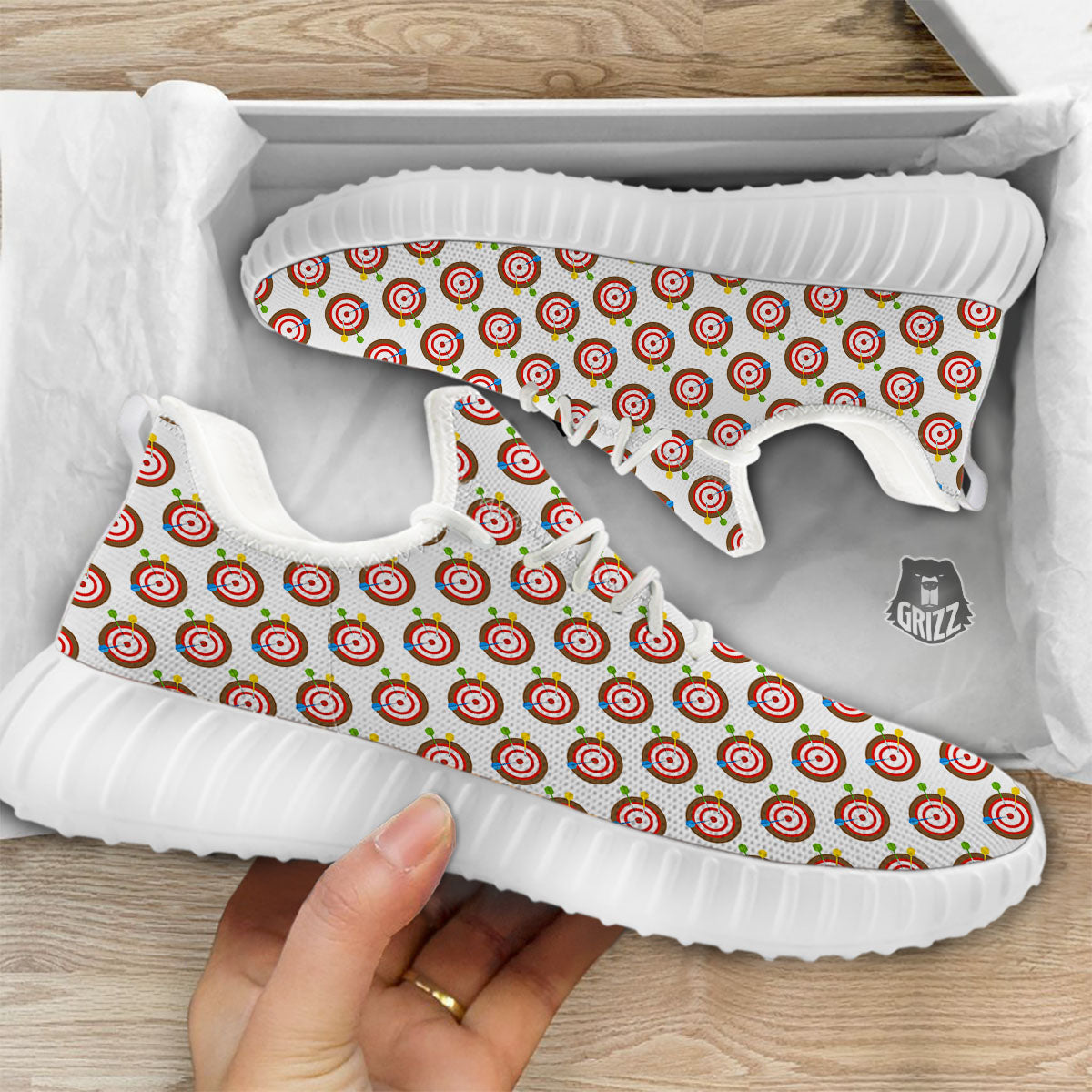 Dartboard Print Pattern White Walking Shoes-grizzshop