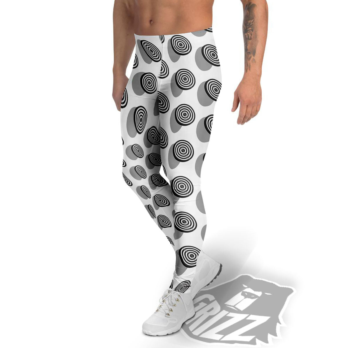 Dartboard White And Black Print Pattern Men's Leggings-grizzshop