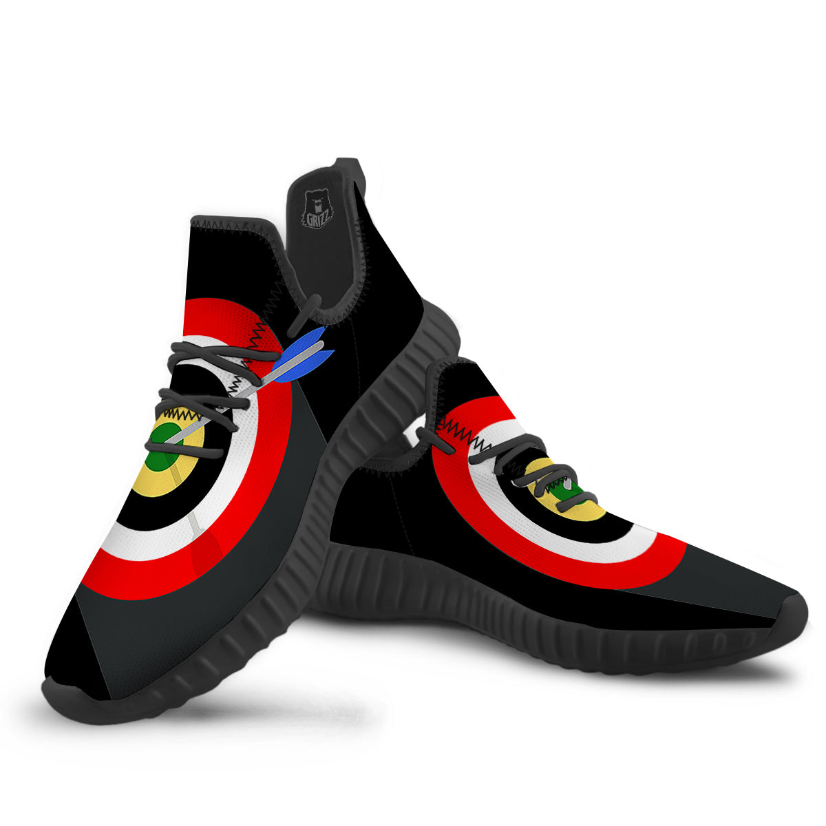 Darts Bullseye Print Black Walking Shoes-grizzshop