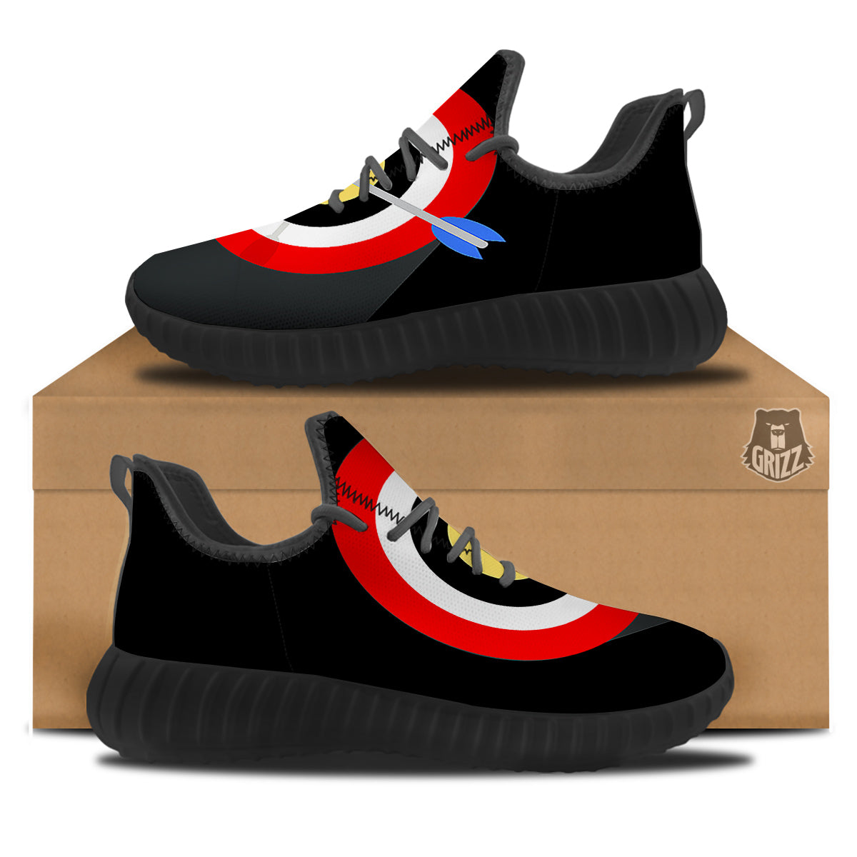 Darts Bullseye Print Black Walking Shoes-grizzshop