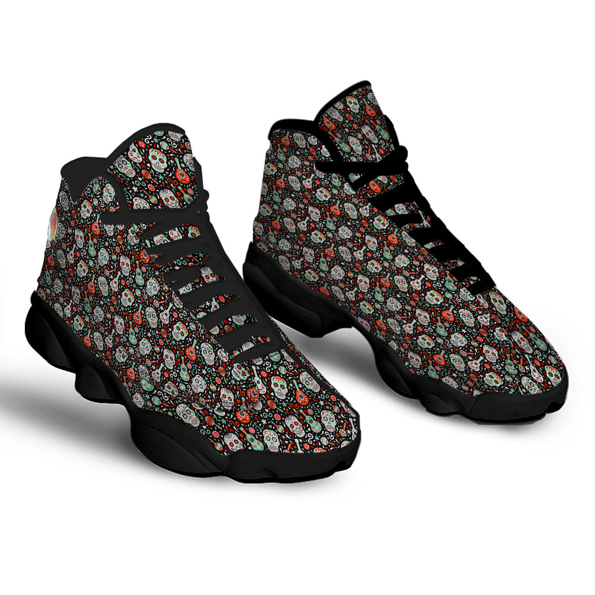 Day Of The Dead Calaveras Print Pattern Black Basketball Shoes-grizzshop
