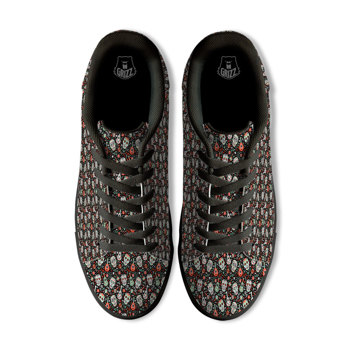 Day Of The Dead Calaveras Print Pattern Black Low Top Sneakers-grizzshop