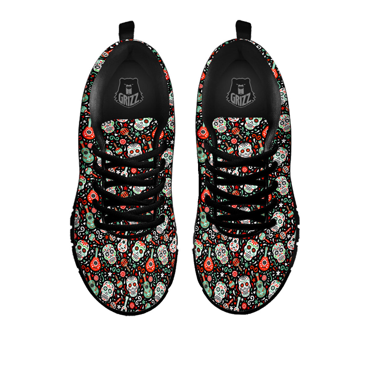Day Of The Dead Calaveras Print Pattern Black Sneaker-grizzshop