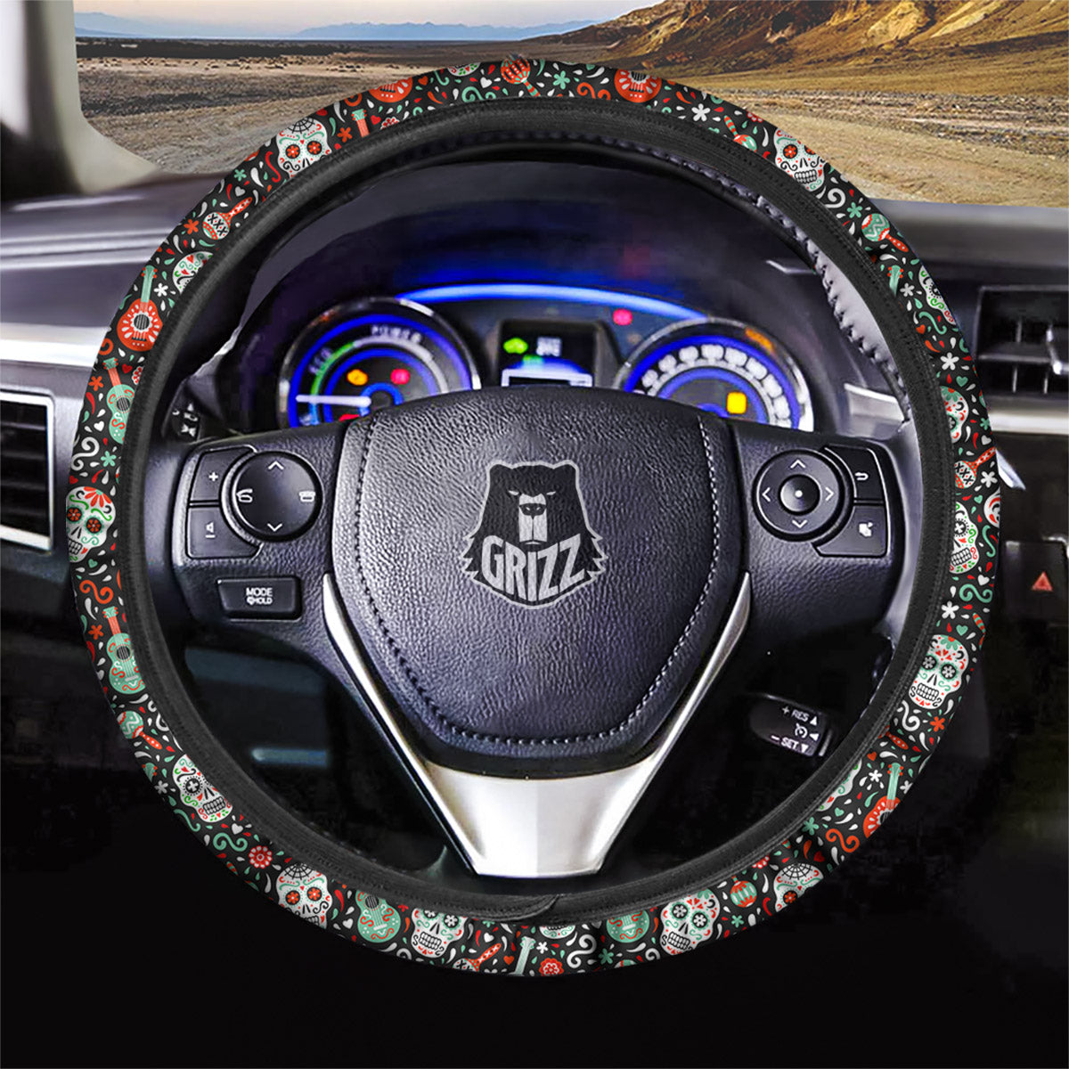Day Of The Dead Calaveras Print Pattern Car Steering Wheel Cover-grizzshop