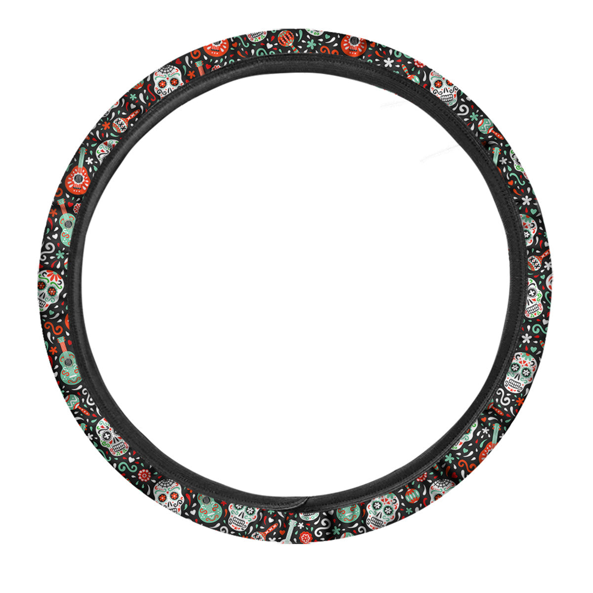 Day Of The Dead Calaveras Print Pattern Car Steering Wheel Cover-grizzshop
