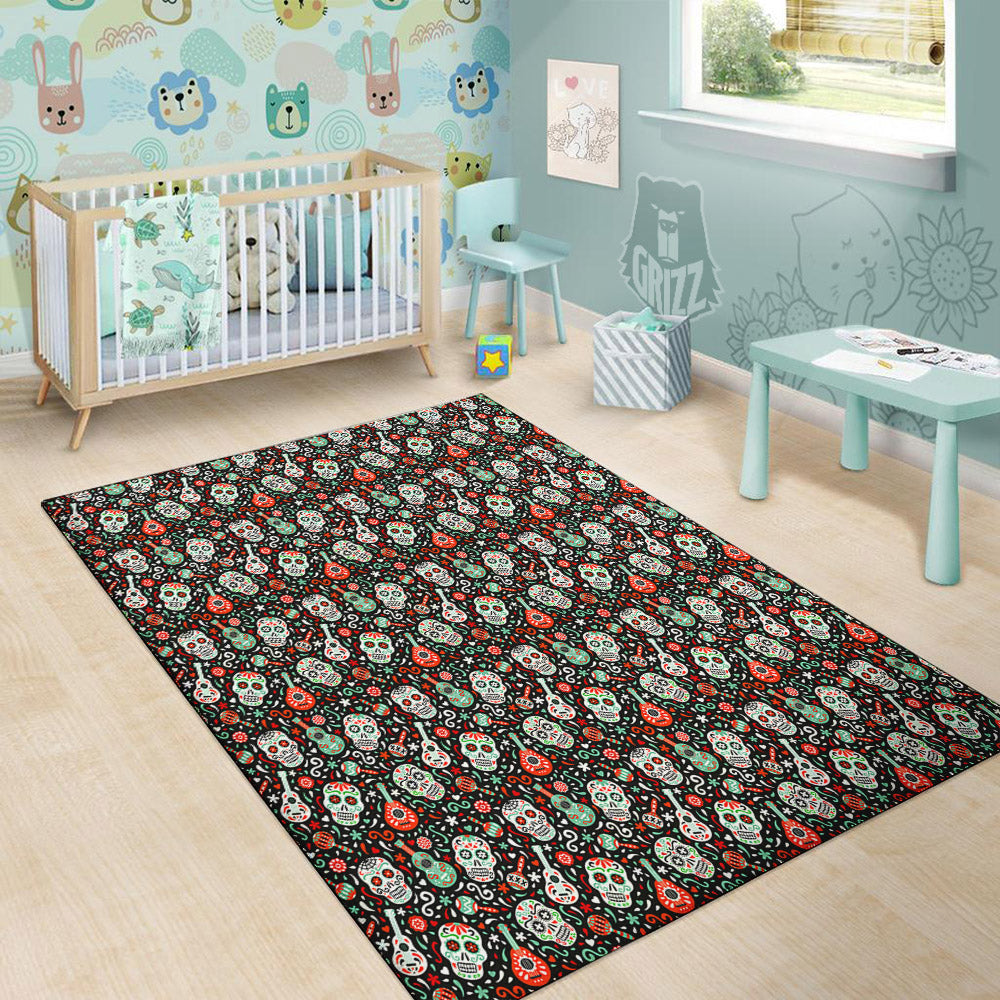 Day Of The Dead Calaveras Print Pattern Floor Mat-grizzshop