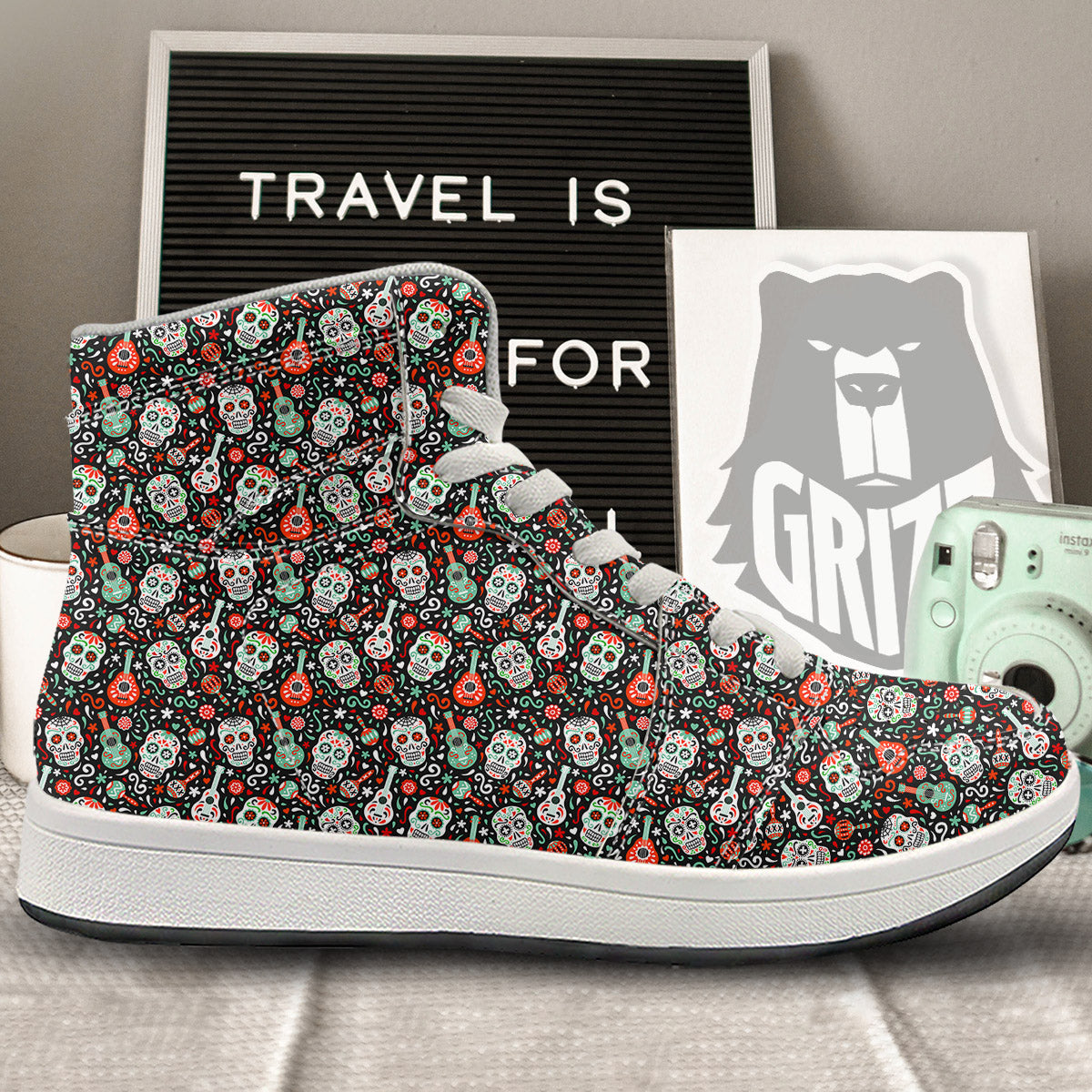 Day Of The Dead Calaveras Print Pattern High Top Sneakers-grizzshop