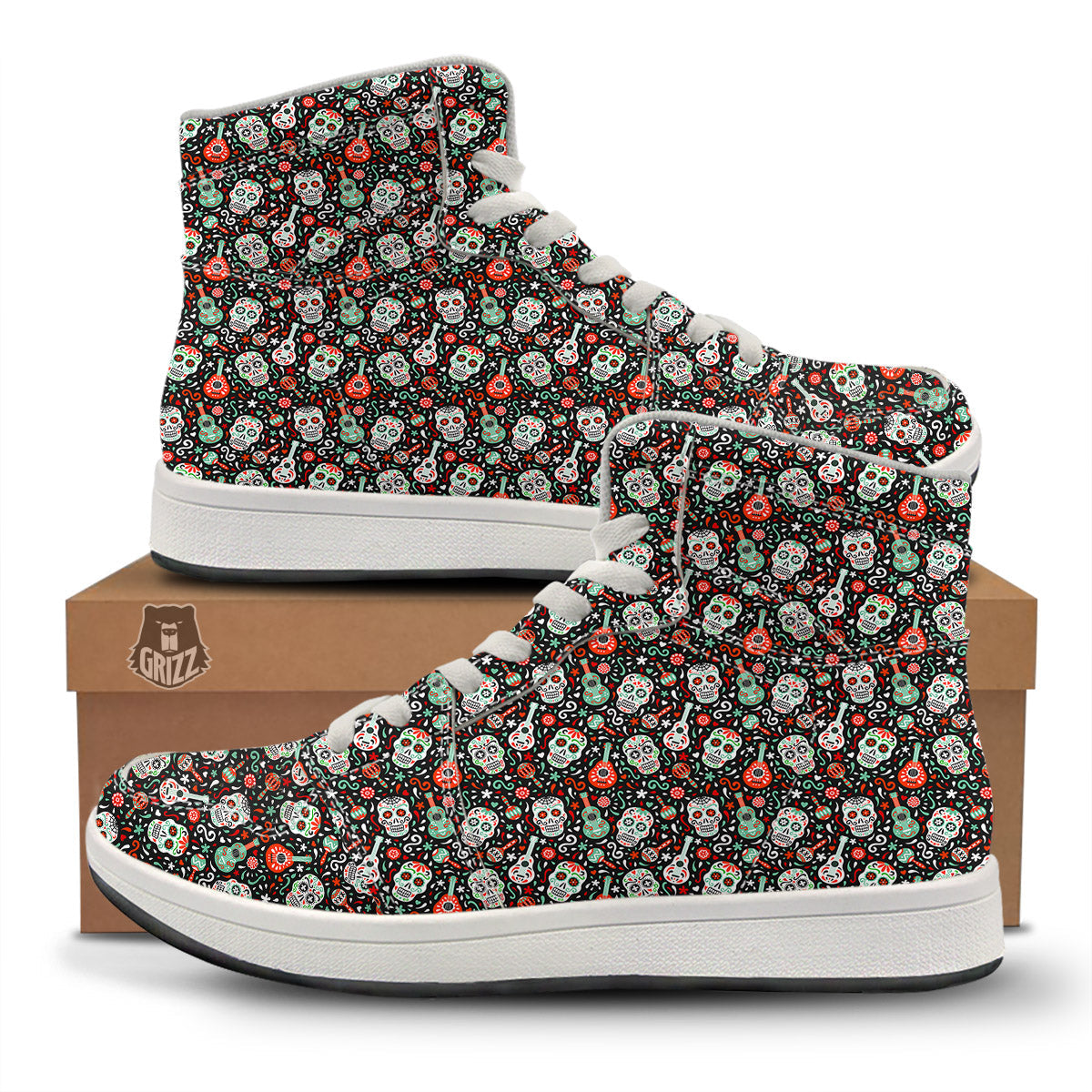 Day Of The Dead Calaveras Print Pattern High Top Sneakers-grizzshop