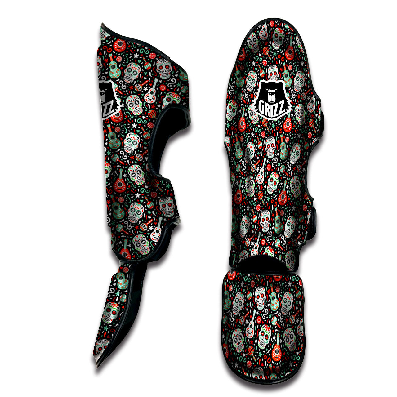 Day Of The Dead Calaveras Print Pattern Muay Thai Shin Guards-grizzshop