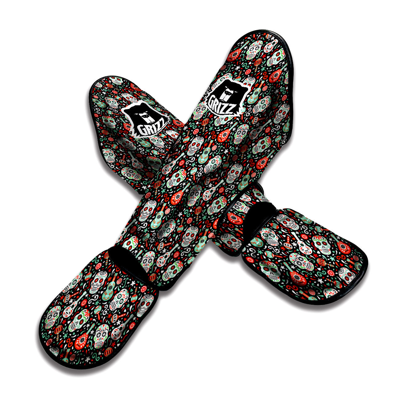 Day Of The Dead Calaveras Print Pattern Muay Thai Shin Guards-grizzshop