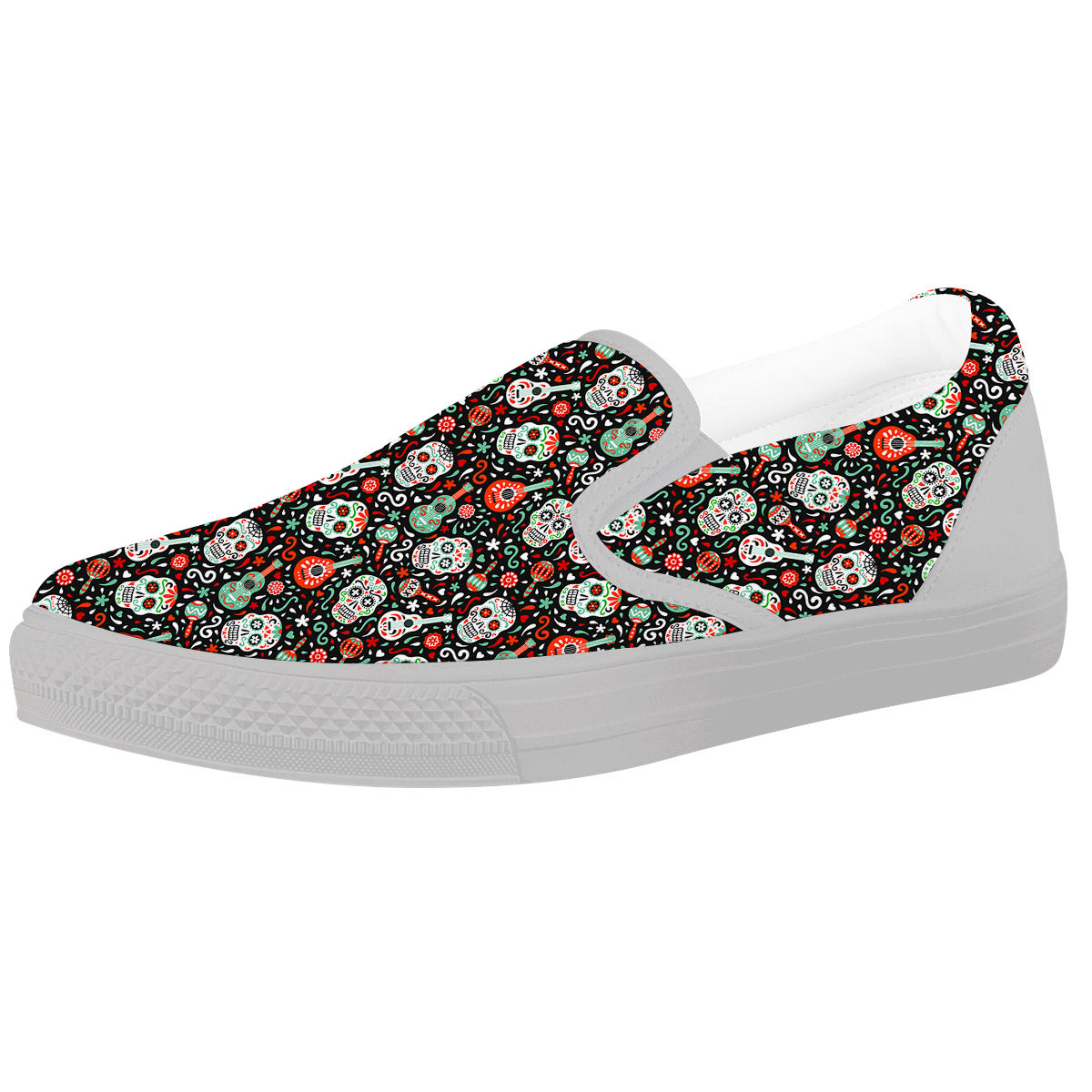 Day Of The Dead Calaveras Print Pattern White Slip On Shoes-grizzshop